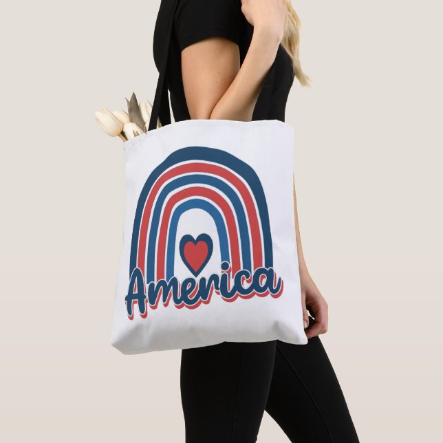 America 4th of July Celebration Rainbow USA Tote Bag (Close Up)