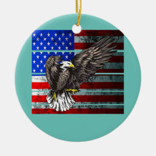 America 4th Of July Eagle Patriotic American Flag Ceramic Tree Decoration