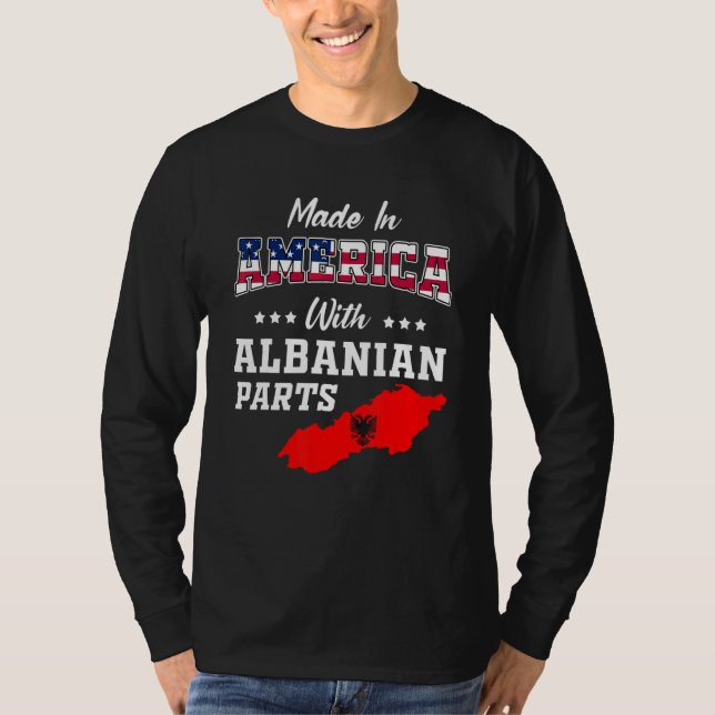 America Albanian Parts Albania Map USA Flag Ancest T-Shirt (Front)