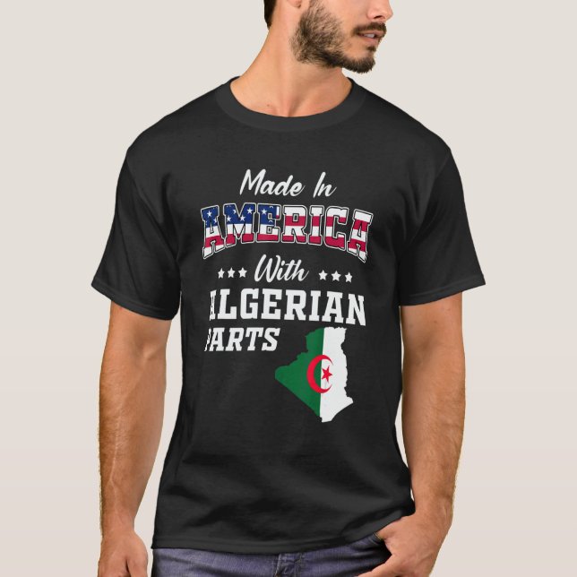 America Algerian Parts Algeria Map USA Flag Ancest T-Shirt (Front)