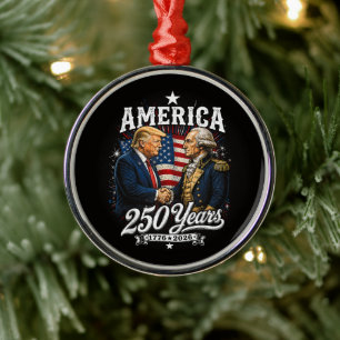 America Anniversary 250th Trump Washington Metal Tree Decoration
