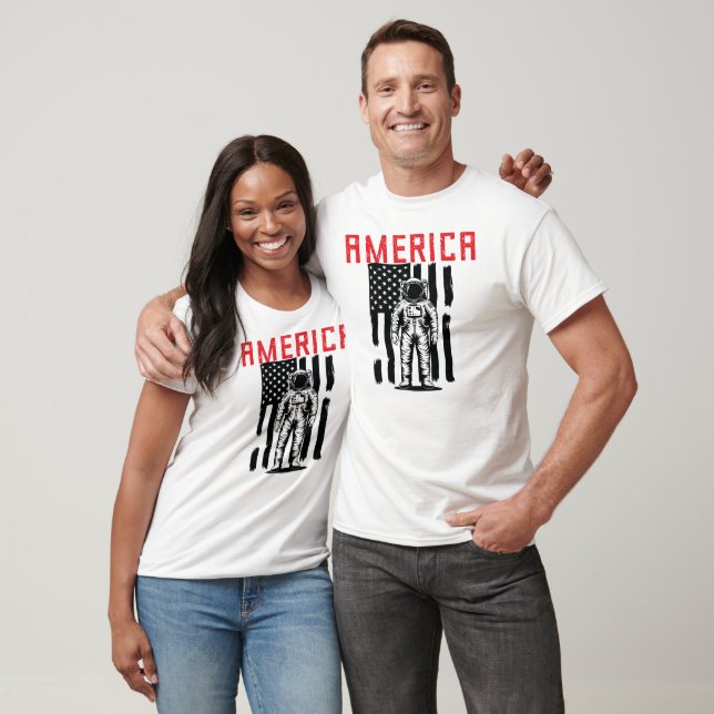 America, Astronaut with American Flag T-Shirt (Unisex)