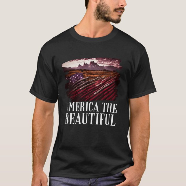 America Beautiful Mountains Purple Patriotic Decor T-Shirt (Front)