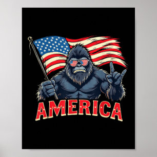 America Bigfoot Sasquatch July 4th Usa Flag Rock P Poster