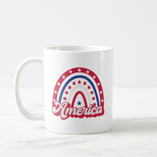 America Boho Rainbow 4 of july 1776 Coffee Mug (Left)