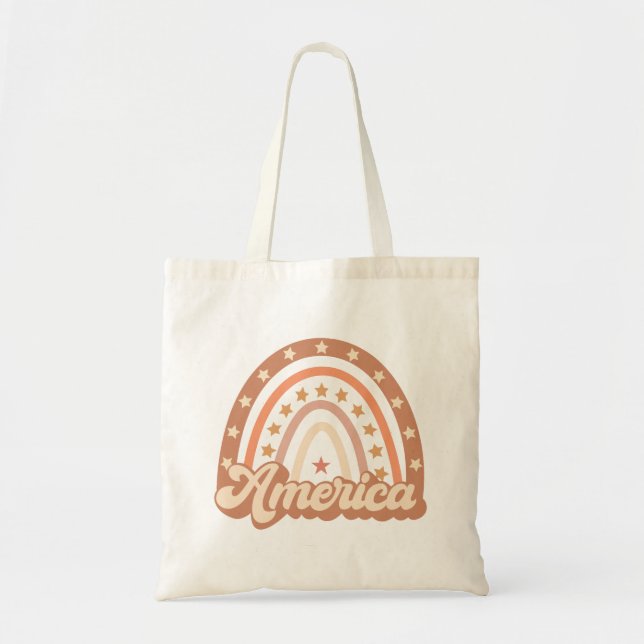 America Boho Rainbow 4th of July Tote Bag (Front)