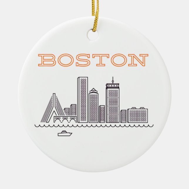 America Boston City Skyline, Boston Ma Us Skyline Ceramic Tree Decoration (Front)