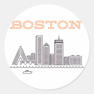 America Boston City Skyline, Boston Ma Us Skyline Classic Round Sticker