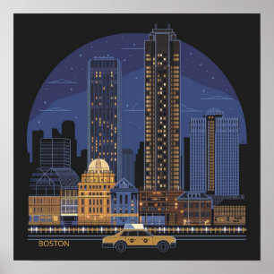 America Boston City Skyline, Boston Ma Us Skyline Poster