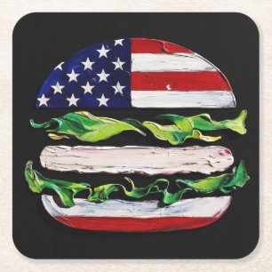 America Burger (Black Painting No. 5) Square Paper Coaster