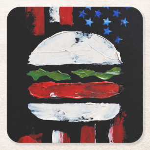 America Burger (Black Painting No. 7) Square Paper Coaster