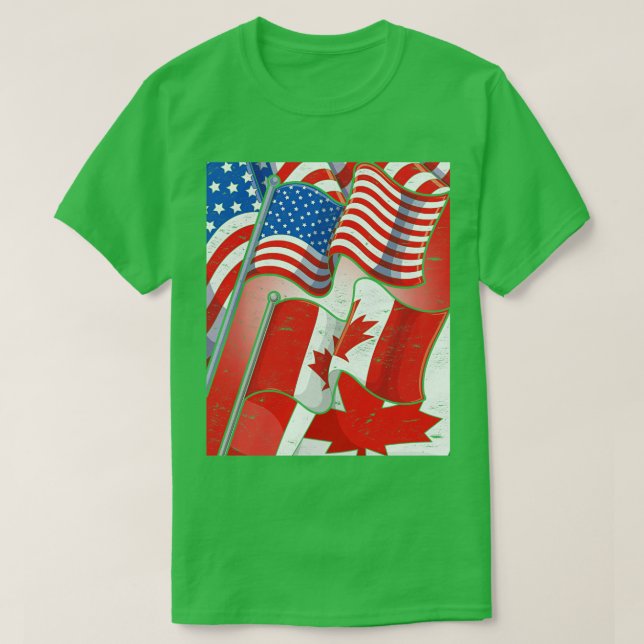 America Canadian Maple Leaf Flag US Flag Canada T-Shirt (Design Front)