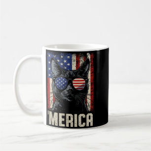 America Cat Patriotic Usa Flag Sungles Funny Men Coffee Mug