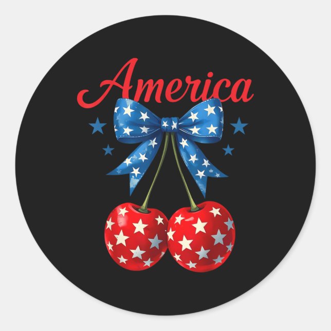 America Cherries American Flag 4th Of July Cherry  Classic Round Sticker (Front)