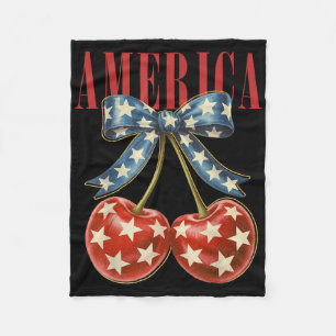 America Cherries American Flag 4th Of July Cherry Fleece Blanket