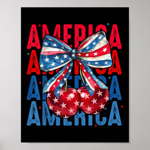 America Cherries American Flag 4th Of July Cherry Poster
