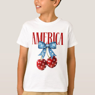 America Cherries Coquette Bow Cherry July 4th Usa  T-Shirt