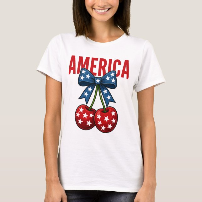 America Cherries Coquette Bow T-Shirt (Front)