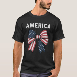 America Coquette Bows USA Flag 4th July Teen Girl  T-Shirt
