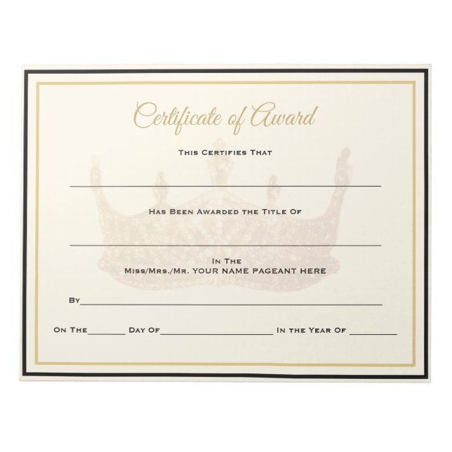  America Crown Certificates-Award Notepad (Front)