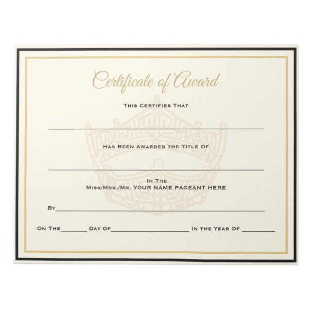 America Crown Certificates-Award Notepad (Front)