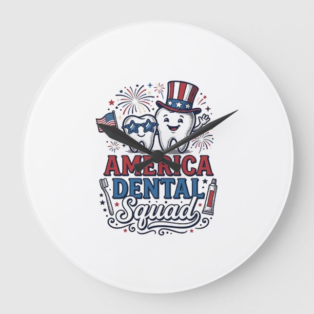 America Dental Squad Patriotic Tooth Vector Design Large Clock (Front)