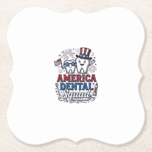 America Dental Squad Patriotic Tooth Vector Design Paper Coaster