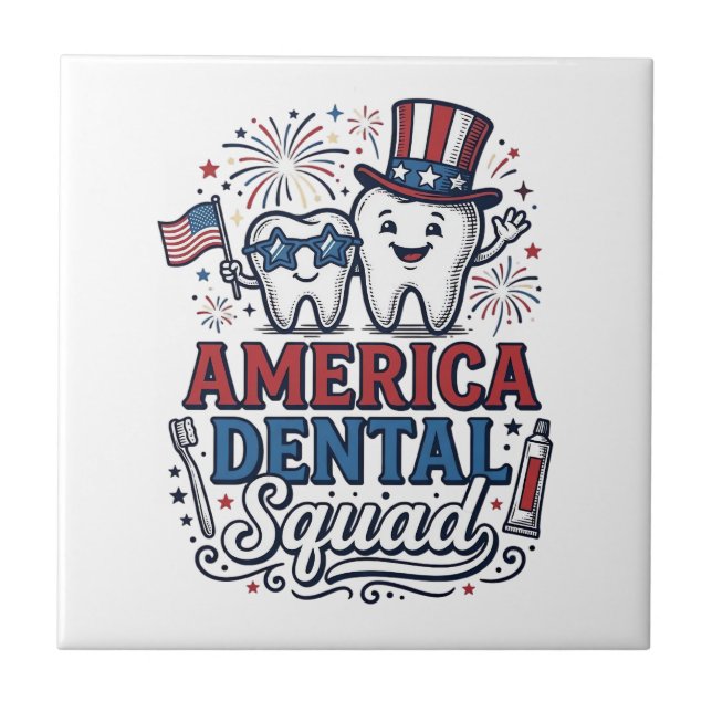 America Dental Squad Patriotic Tooth Vector Design Tile (Front)