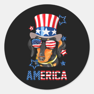 America Dog Doxie 4th Of July Tee Classic Round Sticker