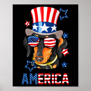 America Dog Doxie 4th Of July Tee Poster