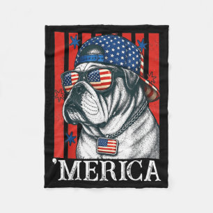 America Dog Patriotic English Bulldog Aamerican Fleece Blanket