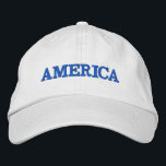 America Embroidered Hat<br><div class="desc">America is embroidered in blue on this unisex baseball cap. Perfect way to show your patriotism on the 4th of July,  Memorial Day or any occasion.</div>