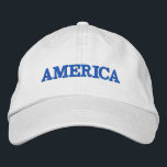 America Embroidered Hat<br><div class="desc">America is embroidered in blue on this unisex baseball cap. Perfect way to show your patriotism on the 4th of July, Memorial Day or any occasion.</div>