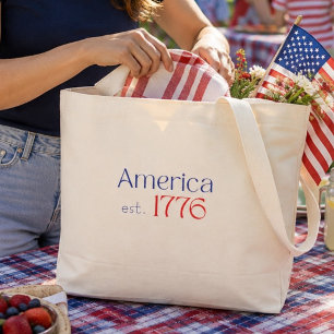 America est 1776 Typography 250 Birthday Blue Red Large Tote Bag