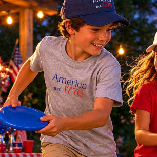 America est 1776 Typography 4th July Grey Kids T-Shirt