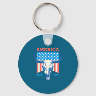 America est 1776 vintage bull skull flag 4th of key ring