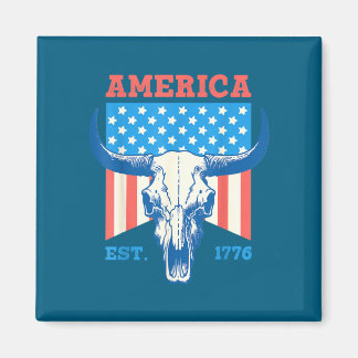 America est 1776 vintage bull skull flag 4th of magnet