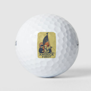 America First American Flag Patriots Vintage Text Golf Balls