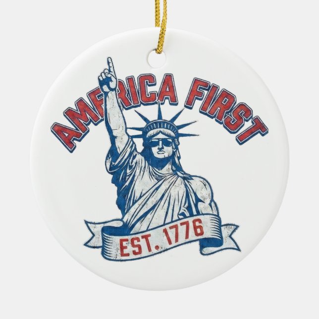 AMERICA FIRST - Est. 1776 Ceramic Tree Decoration (Front)