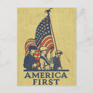 America First Patriots American Flag Vintage Text Postcard