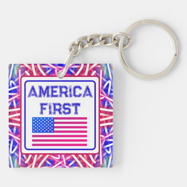 America First Red Star Patriotic Keychain (Back)