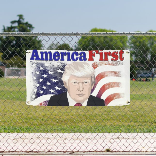 America First Trump stars and stripes Banner (Insitu)