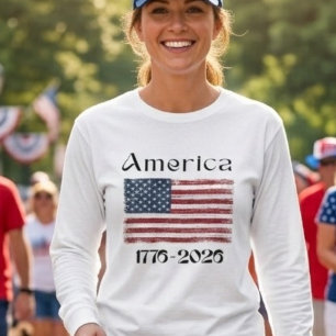 America Flag 1776 to 2026 USA 250 Birthday July 4  T-Shirt