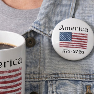 America Flag 1776 to 2026 USA 250th Anniversary  7.5 Cm Round Badge