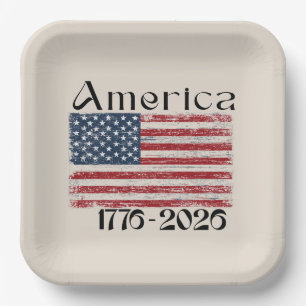 America Flag 1776 to 2026 USA 250th Anniversary  Paper Plate
