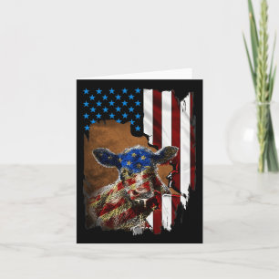 America Flag 4th Of July Beef Cow Face Flag  Card