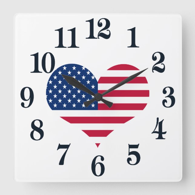 America flag American USA heart Square Wall Clock (Front)