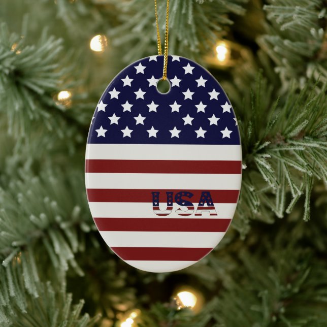  America Flag American USA  Pattern  Ceramic Tree Decoration (Tree)