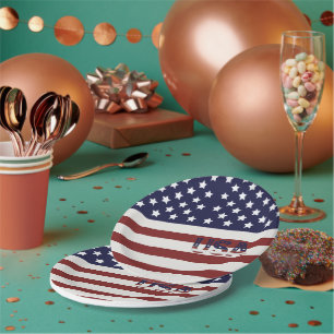 America Flag American USA Pattern Paper Plate
