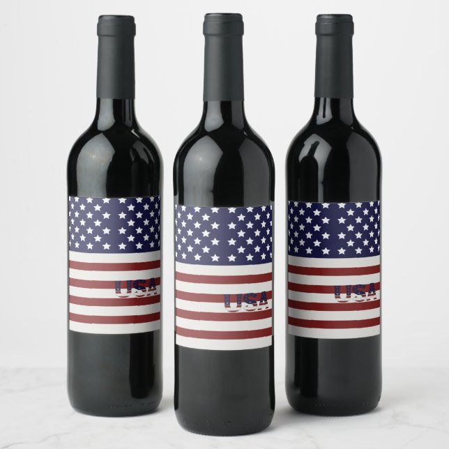 America Flag American USA  Pattern  Wine Label (Bottles)